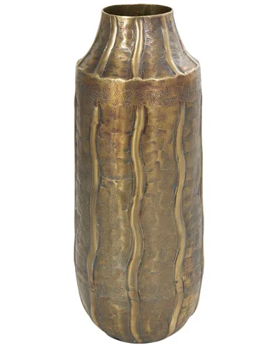 Peyton Lane Brass Metal Snakeskin Inspired Vase With Dimensional Wavy Accents In Brown