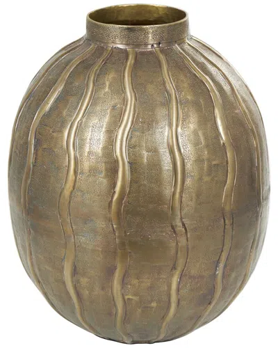 Peyton Lane Brass Metal Snakeskin Inspired Vase With Dimensional Wavy Accents In Burgundy