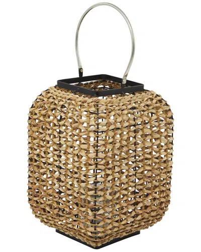 Peyton Lane Brown Dried Plant Handmade Rattan Weaved Decorative Indoor Outdoor Candle Lantern With  In Neutral