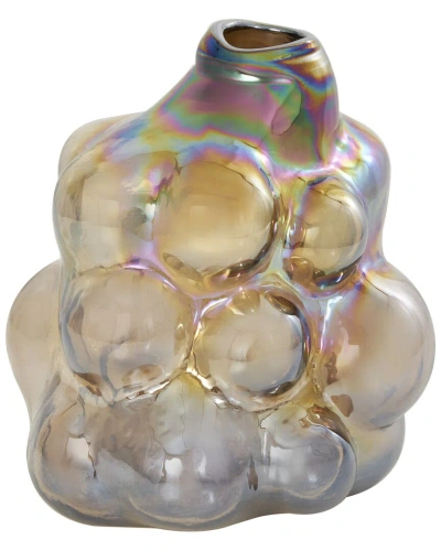 Peyton Lane Brown Glass Handmade Abstract Iridescent Bubble Vase