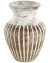 Peyton Lane Brown Mango Wood Distressed Vase With Carved Grooves In Brown