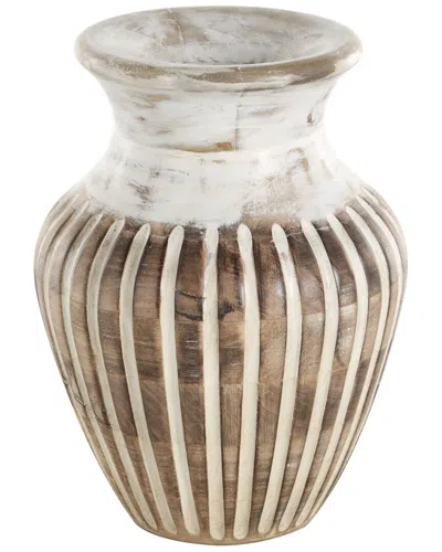 Peyton Lane Brown Mango Wood Distressed Vase With Carved Grooves