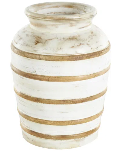 Peyton Lane Brown Mango Wood Distressed Vase With Horizontal Ridges