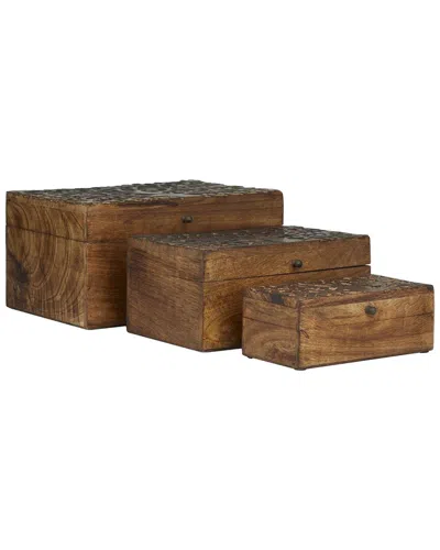 Peyton Lane Brown Mango Wood Floral Handmade Decorative Box Wi