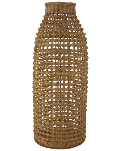 Peyton Lane Brown Rattan Handmade Woven Vase With Open Framed Grid Design