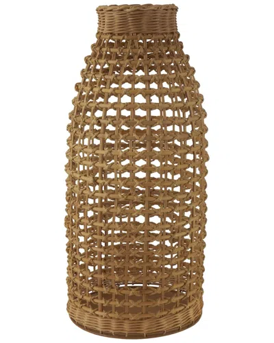 Peyton Lane Brown Rattan Handmade Woven Vase With Open Framed Grid Design