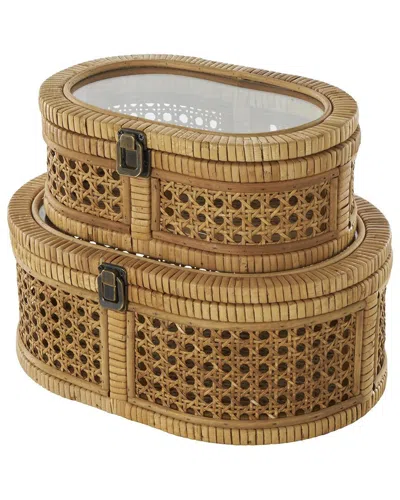Peyton Lane Brown Rattan Handmade Wrapped Oval Storage Decora
