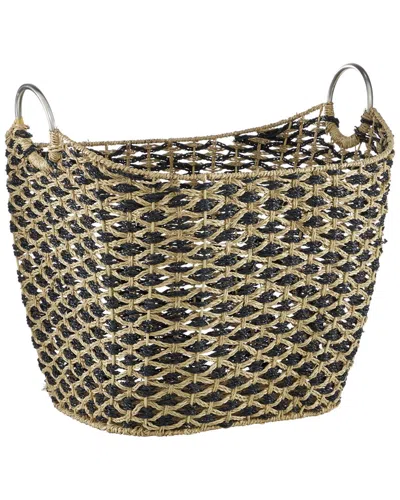Peyton Lane Brown Sea Grass Bohemian Storage Basket In Black