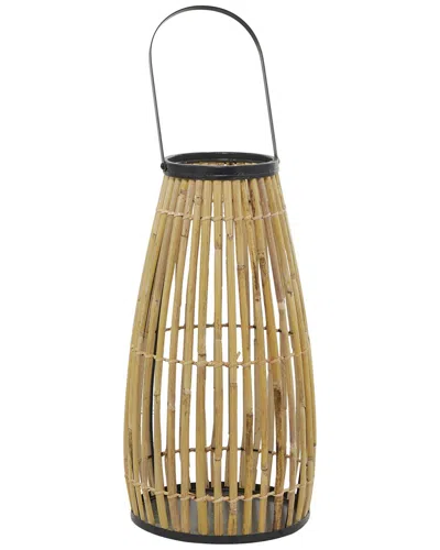 Peyton Lane Brown Wicker Wood Handmade Slatted Frame Decorative Indoor Outdoor Candle Lantern With