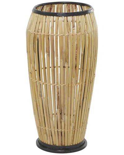 Peyton Lane Brown Wicker Wood Handmade Slatted Frame Decorative Vase With Black Metal Accents