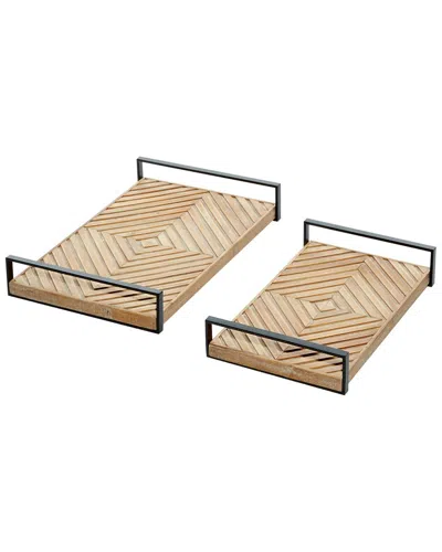 Peyton Lane Brown Wood Farmhouse Tray 2pc Set
