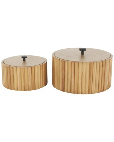 Peyton Lane Set Of 2 Handmade Slatted Decorative Boxes In Brown