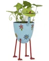 Peyton Lane Cat Metal Planter With Flower Pattern In Blue