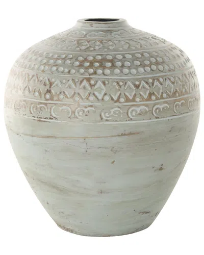 Peyton Lane Ceramic Handmade Antique Style Wide Rounded Decorative Vase In Green