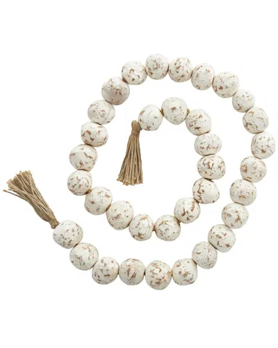 Peyton Lane Ceramic Handmade Round Large Distressed Beaded Garland With Tassel In White