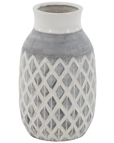 Peyton Lane Ceramic Vase With Diamond Pattern In White
