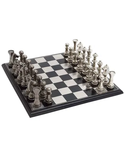Peyton Lane Chess Silver Aluminum Game Set With Black And Silver Pieces In Animal Print