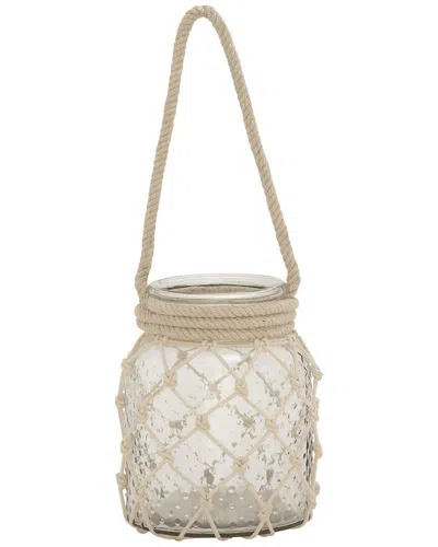 Peyton Lane Clear Glass Candle Lantern With Rope Handle In Neutral