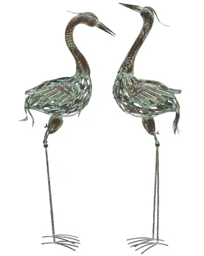 Peyton Lane Coastal Metal Garden Sculpture Set In Green