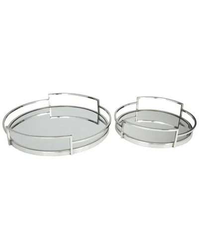 Peyton Lane Contemporary Metal Tray Set In Silver