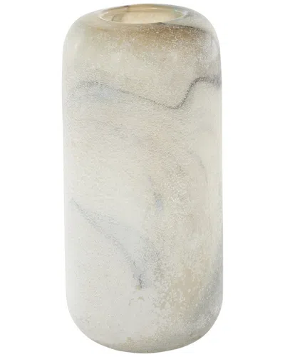 Peyton Lane Cream Glass Distressed Vase With Blue & Tan Texturing In White