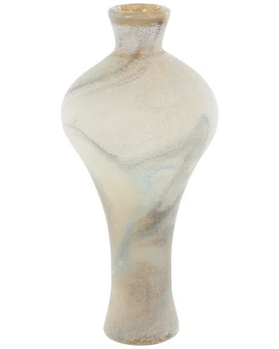 Peyton Lane Cream Glass Distressed Vase With Blue & Tan Texturing In White