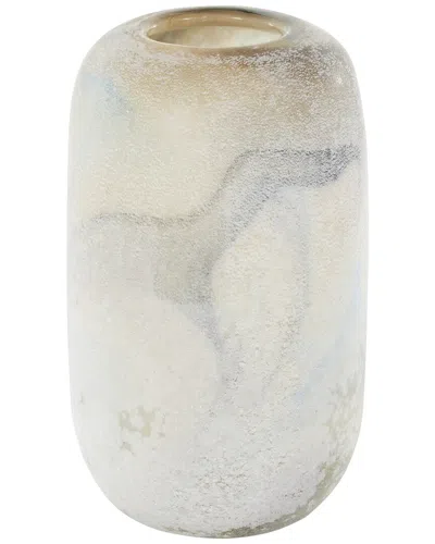 Peyton Lane Cream Glass Distressed Vase With Blue & Tan Texturing In White
