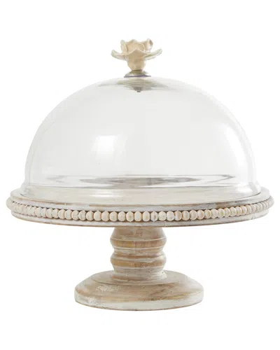 Peyton Lane Cream Mango Wood Cake Stand With Glass Dome In Transparent