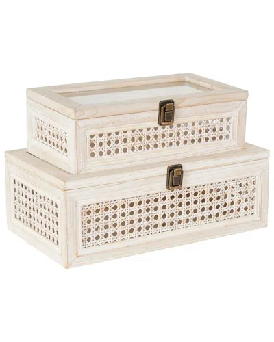 Peyton Lane Cream Metal Handmade Woven Storage Decorative Box