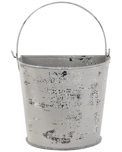 Peyton Lane Distressed Metal Bucket Planter With Handle In Gray