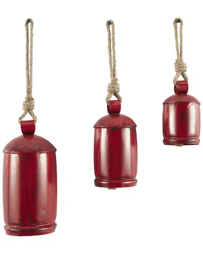 Peyton Lane Eclectic Metal Decorative Cow Bells Set In Red