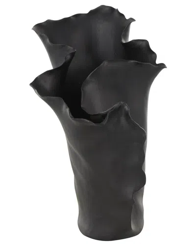 Peyton Lane Floral Ceramic Abstract Floral Inspired Decorative Vase In Black