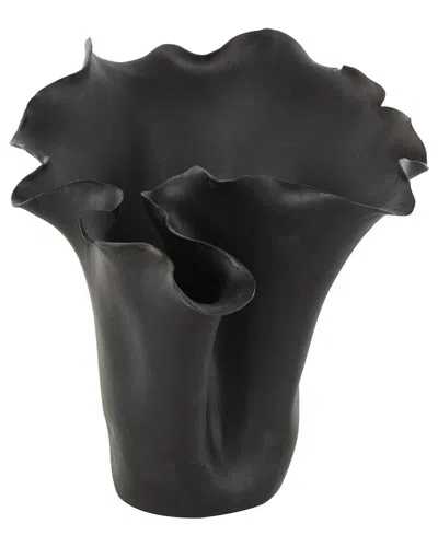 Peyton Lane Floral Ceramic Abstract Floral Inspired Decorative Vase In Black