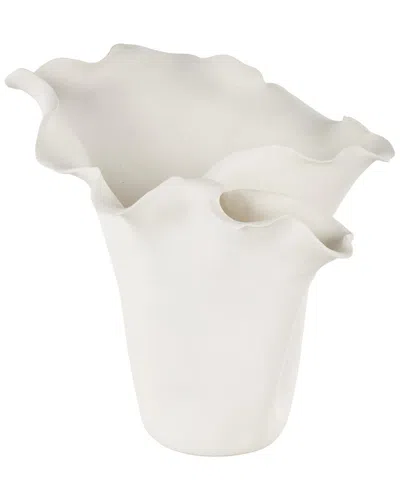 Peyton Lane Floral Ceramic Abstract Floral Inspired Decorative Vase In White