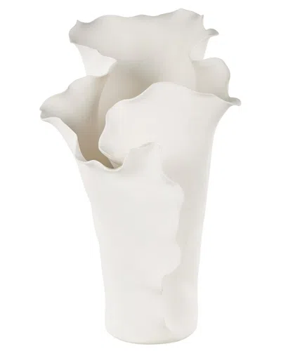 Peyton Lane Floral Ceramic Abstract Floral Inspired Decorative Vase In White