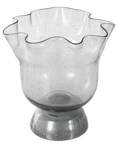 Peyton Lane Floral Glass Tulip Inspired Wide Decorative Vase In Black