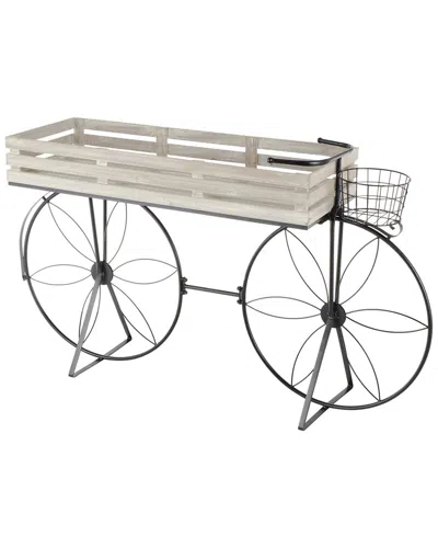 Peyton Lane Floral Metal Plant Stand With Wheels In Cream