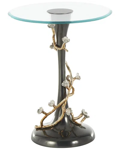 Peyton Lane Floral Twisted Vine Accent Table With Glass Tabletop In Black