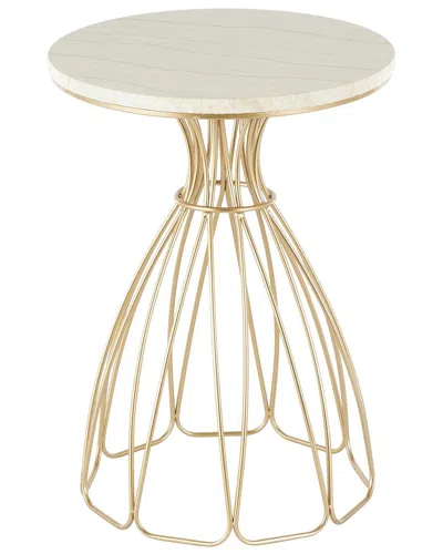 Peyton Lane Flower Inspired Accent Table With Marble Tabletop In Gold