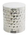 Peyton Lane Geometric Drum Accent Table With Hexagon Patterned Exterior In Silver