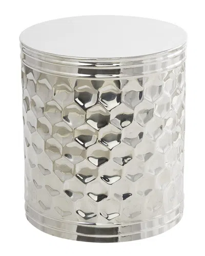 Peyton Lane Geometric Drum Accent Table With Hexagon Patterned Exterior In Silver
