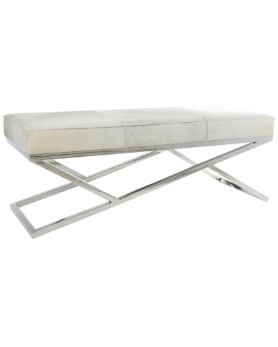 Peyton Lane Geometric Leather Bench With Angled Metal Base In Gray