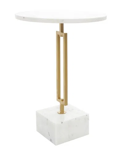 Peyton Lane Geometric Marble Accent Table With Rectangular Stand In White