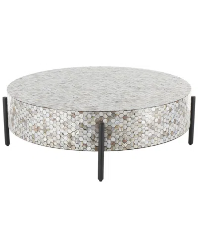 Peyton Lane Geometric Mother-of-pearl Hexagon Mosaic Coffee Table With Metal  Legs In Blue