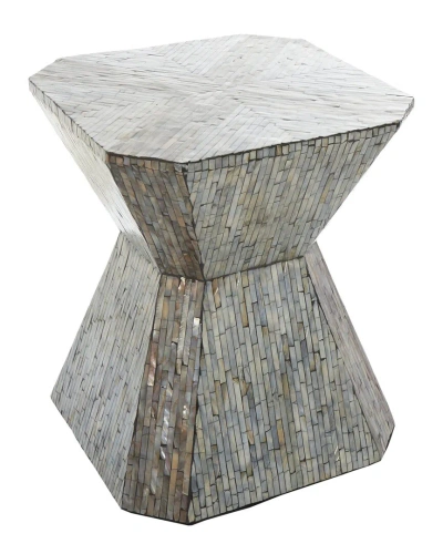 Peyton Lane Geometric Mother-of-pearl Hourglass Accent Table With Linear Mosaic Pattern In Gray
