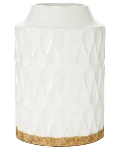 Peyton Lane Geometric White Porcelain Vase With Brown Base