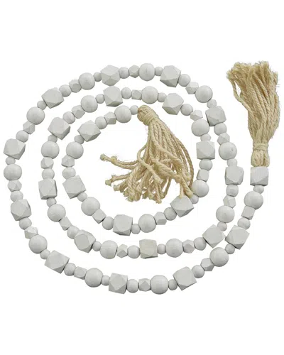 Peyton Lane Geometric White Wood Handmade Beaded Garland With Tassel