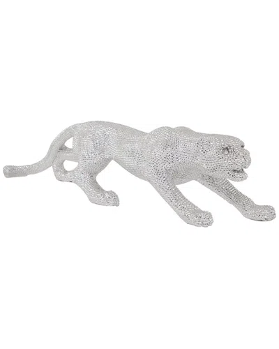 Peyton Lane Glam Leopard Polystone Sculpture With Carved Faceted Diamond  Exterior In Silver