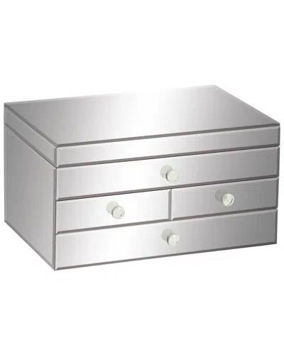 Peyton Lane Glass Mirrored 4 Drawer Jewelry Box In Silver