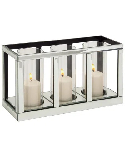 Peyton Lane Glass Pillar 3 Glass Sleeve Candle Holder With Mirrored Accents In Silver